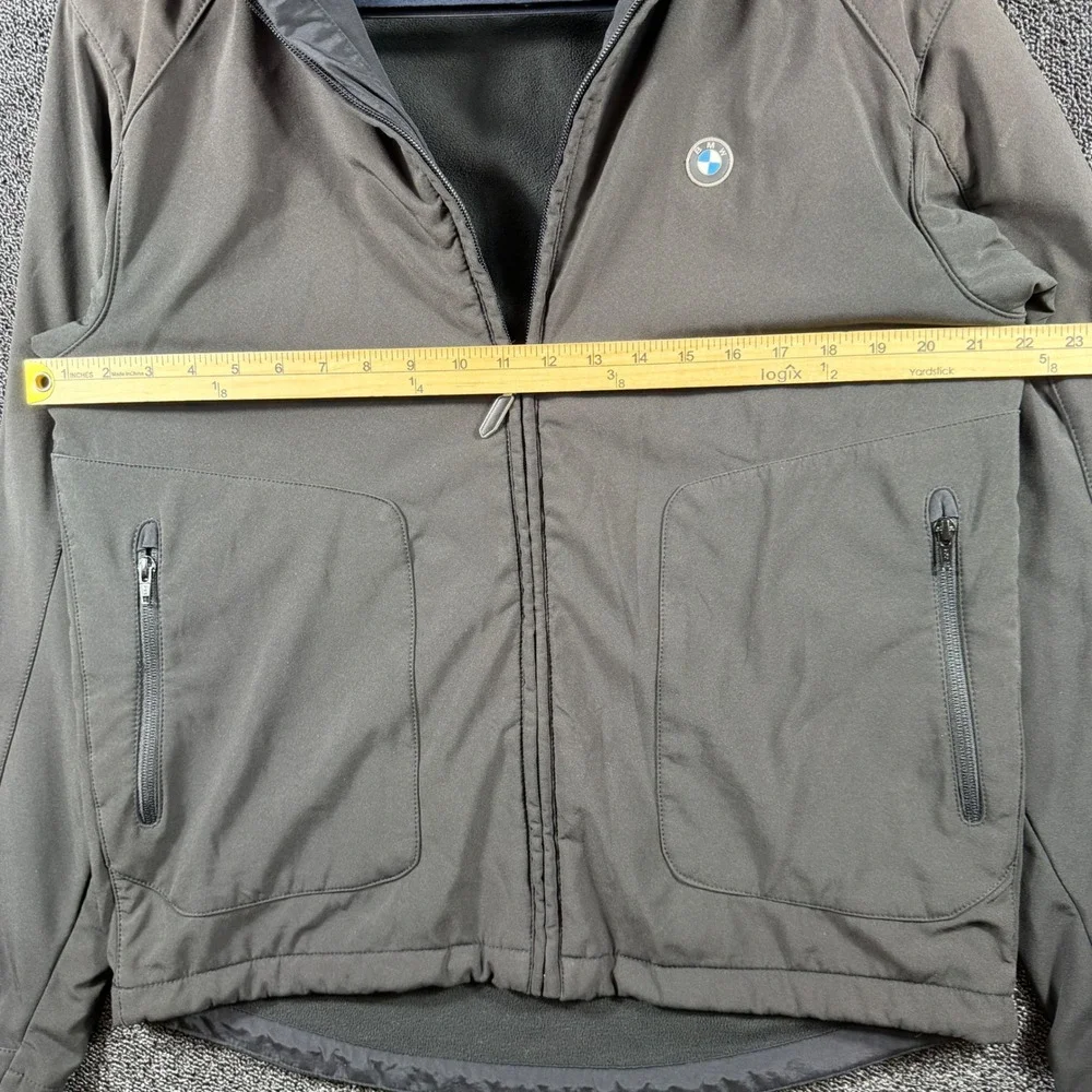 BMW Men's XL Softshell Fleece Lined Jacket Full Zip Stowable Hood Black Grey